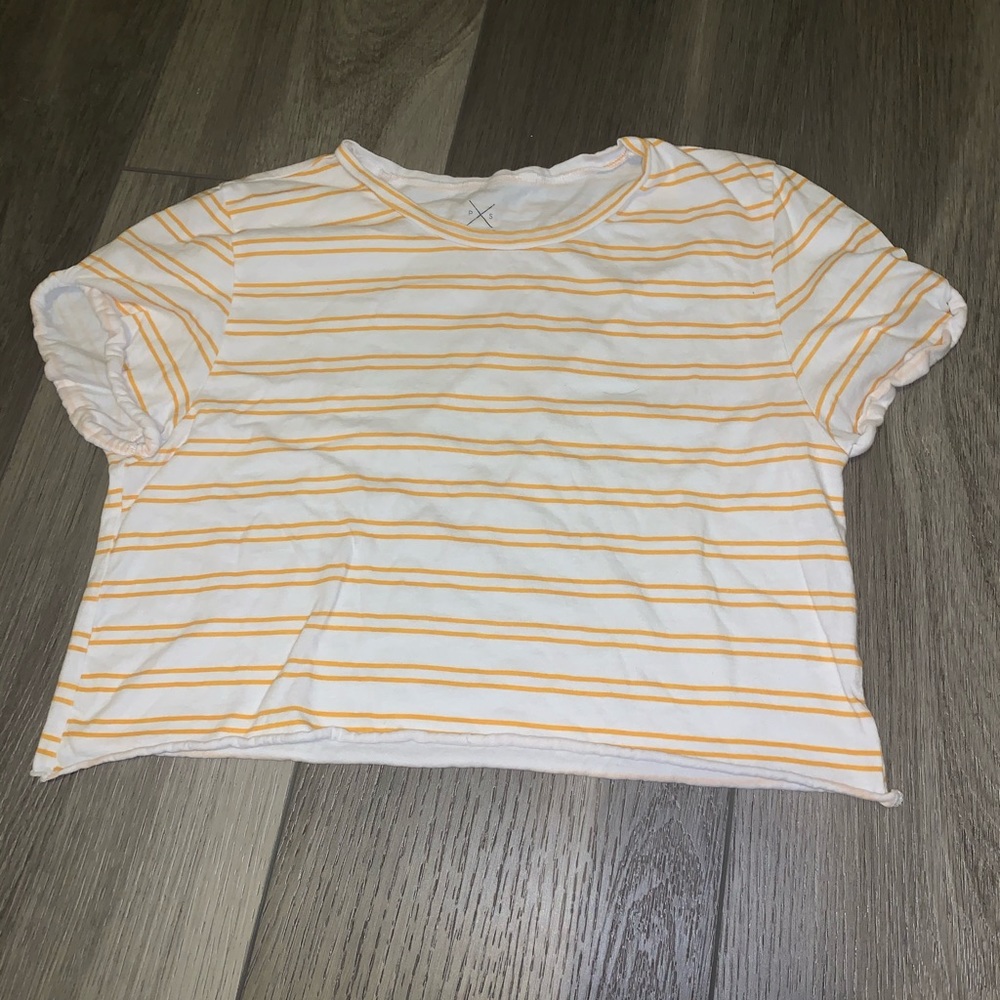Yellow and White Striped Crop Tee
